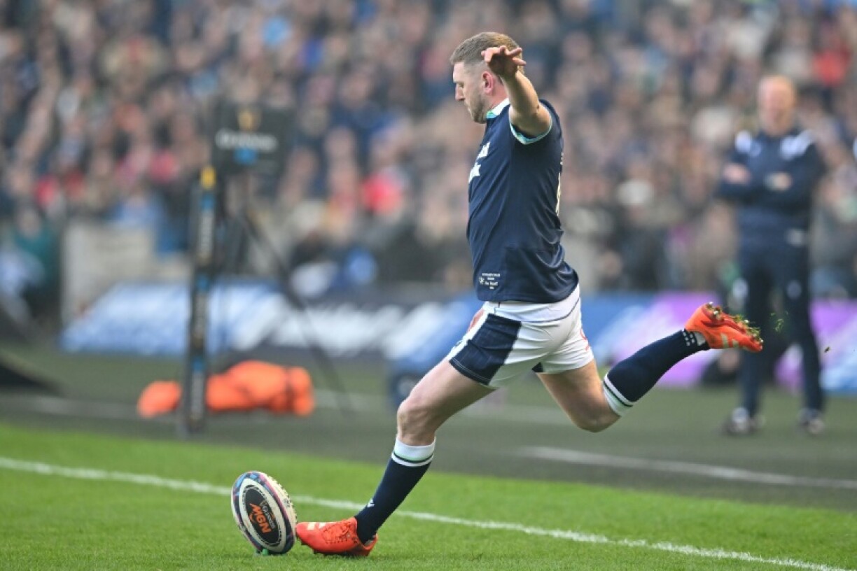 Back on target: Scotland's fly-half Finn Russell kicks a conversion against Wales in a Six Nations match at Murrayfield