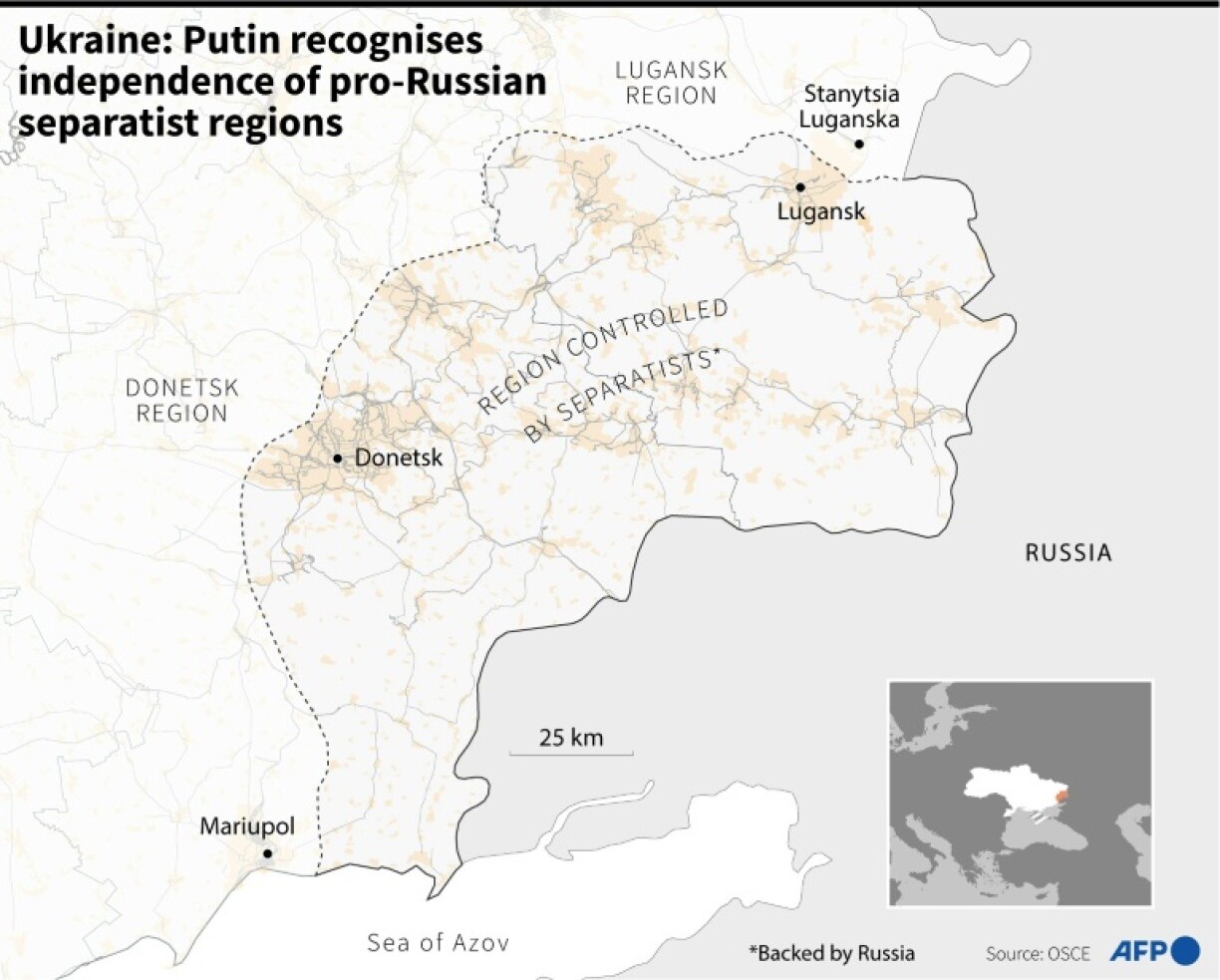 Putin recognises independence of pro-Russian separatists regions