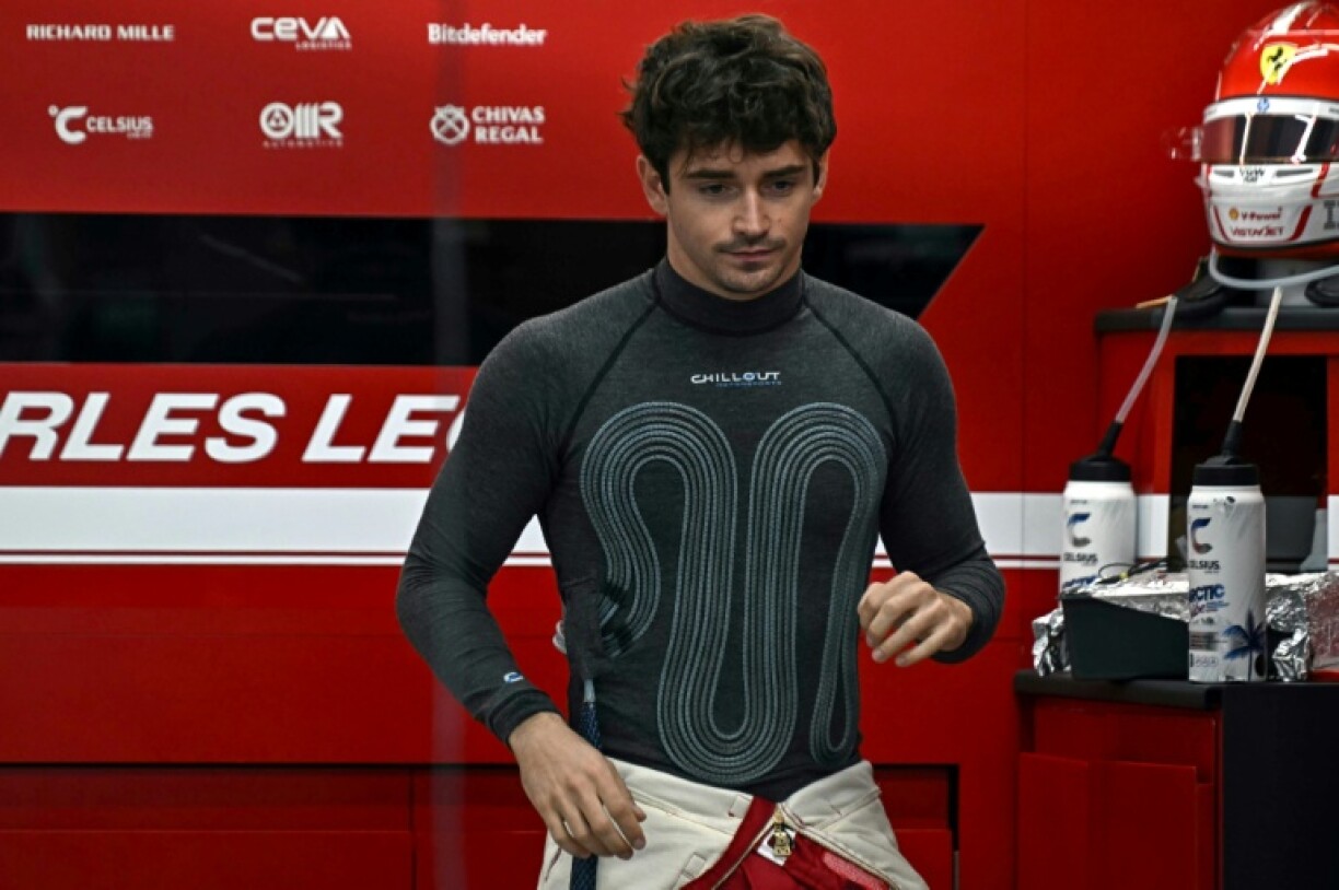 Charles Leclerc wears a cooling vest to keep body temperature down during the first practice in Singapore