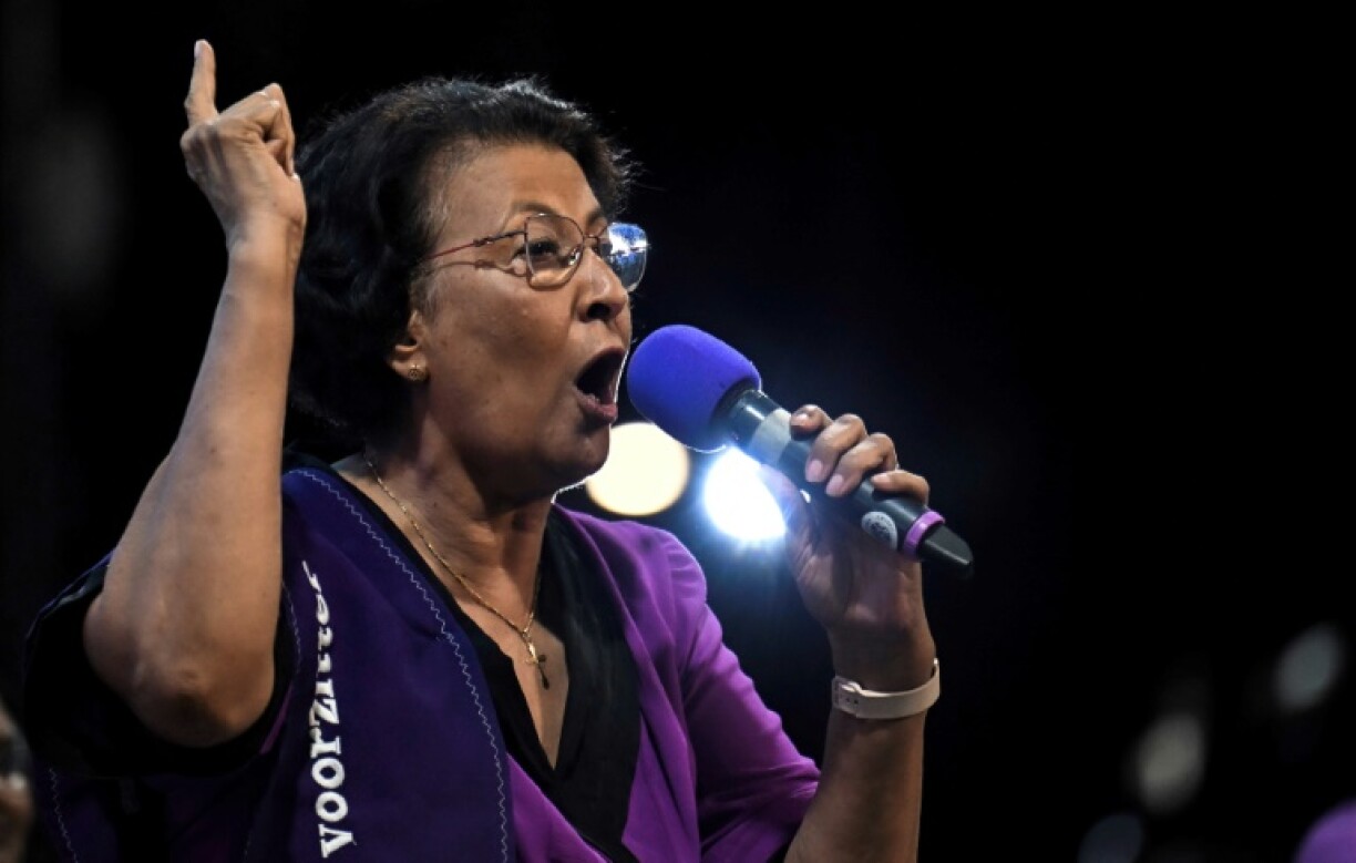 Jennifer Geerlings-Simons, shown here at a rally in Paramaribo in May, is Suriname's first woman president