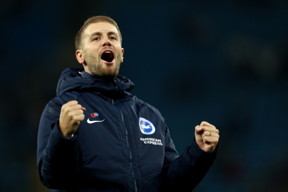 Brighton boss Fabian Hurzeler celebrates his team's 1-0 Premier League win over Manchester City at the Etihad Stadium