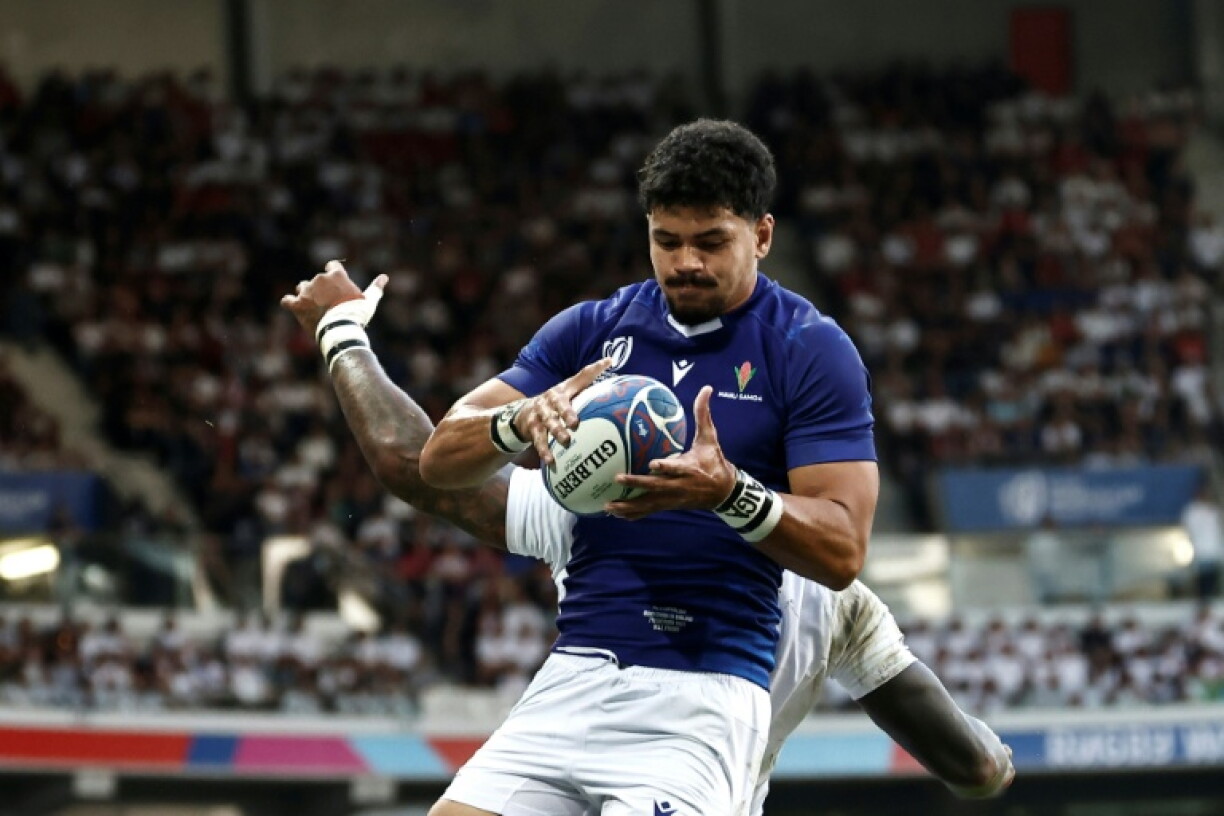 Theo McFarland in action for Samoa at the 2023 Rugby world Cup