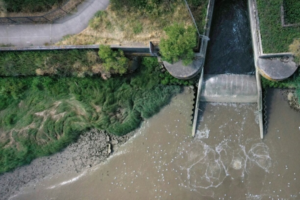 An aerial view of the outfall into the river at Thames Water's Crossness sewage treatment works, as the government announces a complete overhaul to the UK's highly-criticised water system