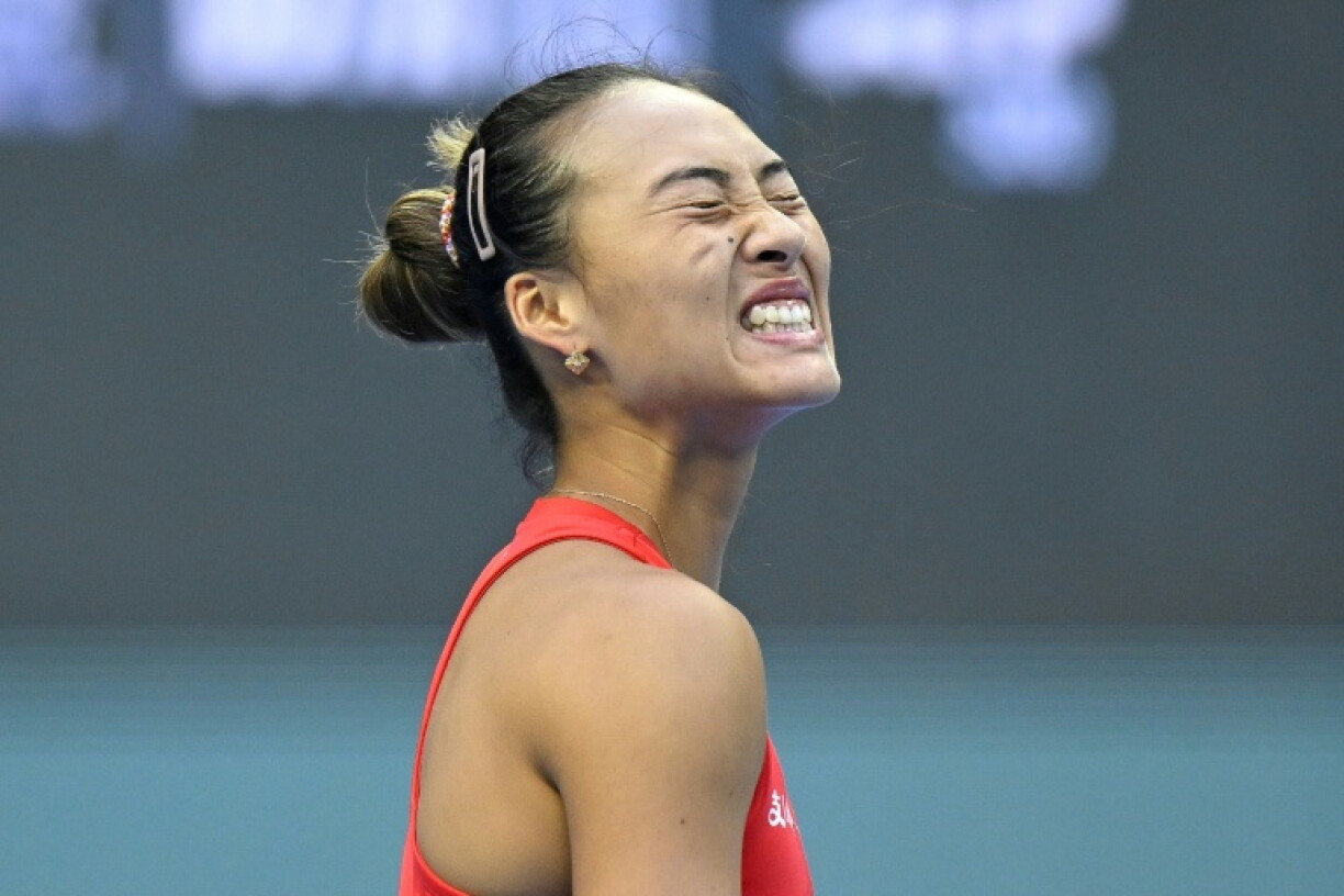 China's Zheng Qinwen reacts during the women's singles second round tennis match Russia's Anna Kalinskaya at the China Open tennis tournament in Beijing on October 3, 2026.