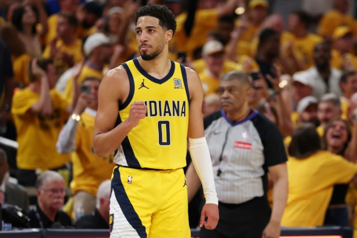 Tyrese Haliburton of the Indiana Pacers reacts during the last minute of the Pacers' victory over the Oklahoma City Thunder in game three of the NBA Finals