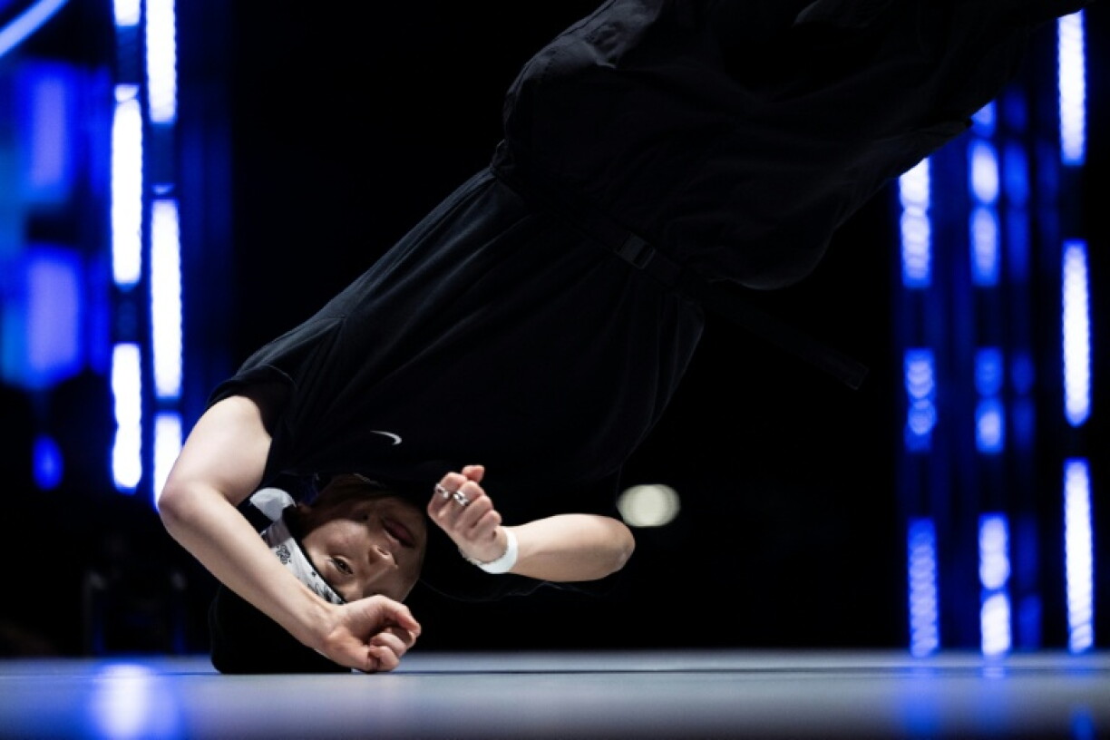 Japan’s Ayane Nakarai dances during the B-Girls pre-selection breaking competition