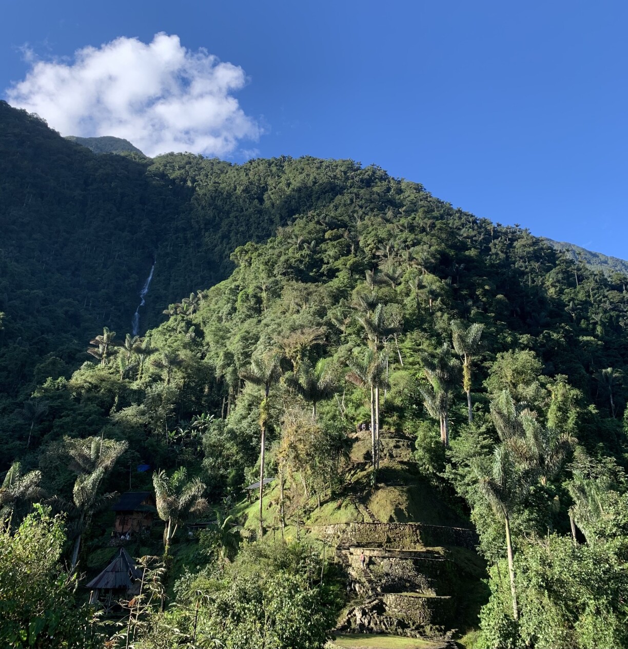 The platforms of the Lost City and a nearby waterfall