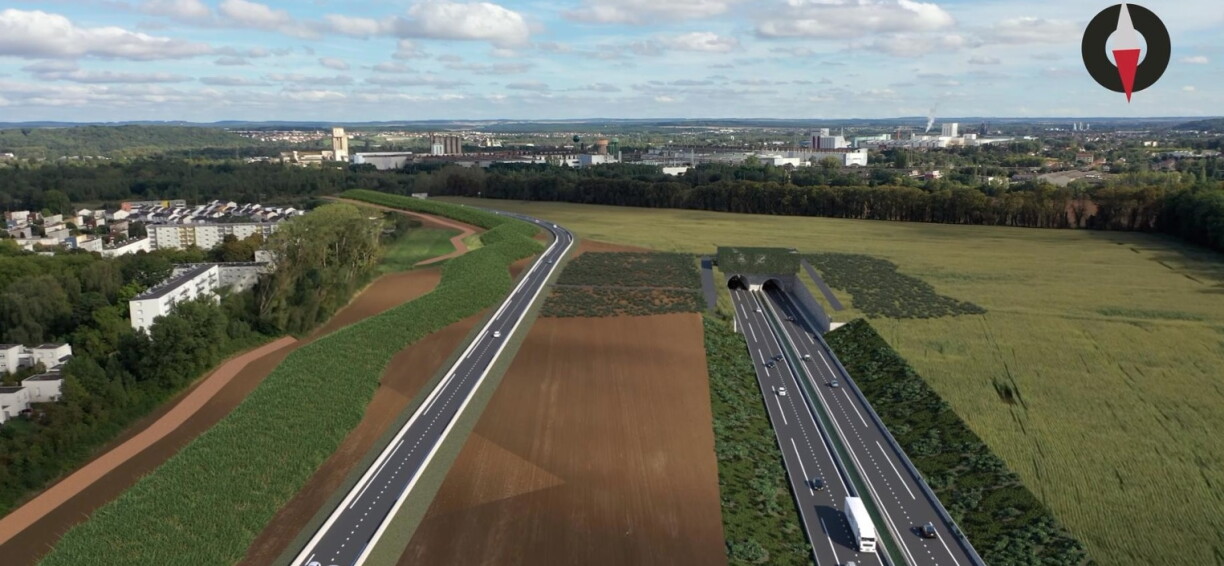 Modélisation du tunnel de l'A31bis au nord de Florange, à côté de Terville et de l'allée des marronniers.