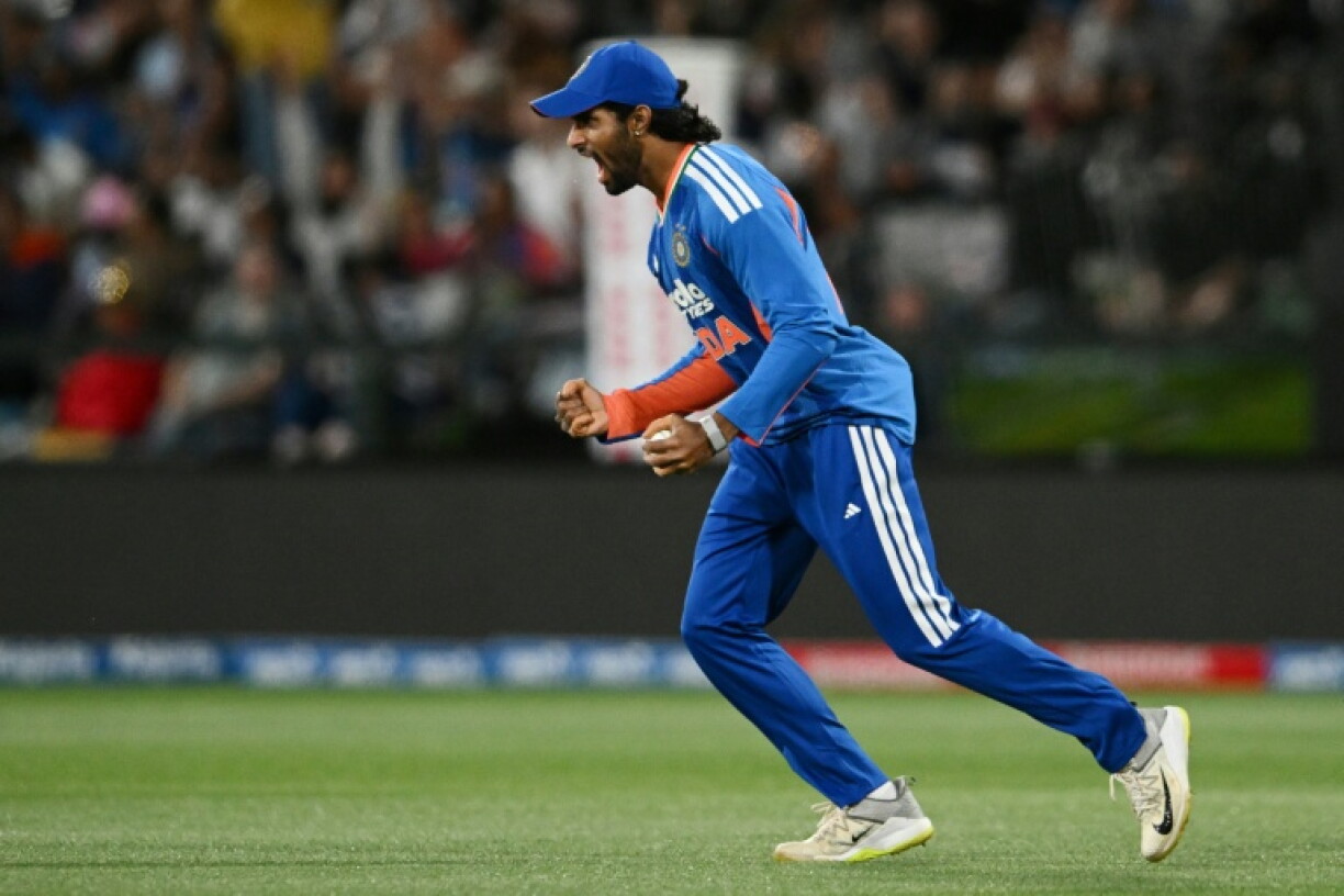 India's Tilak Varma celebrates after taking a catch