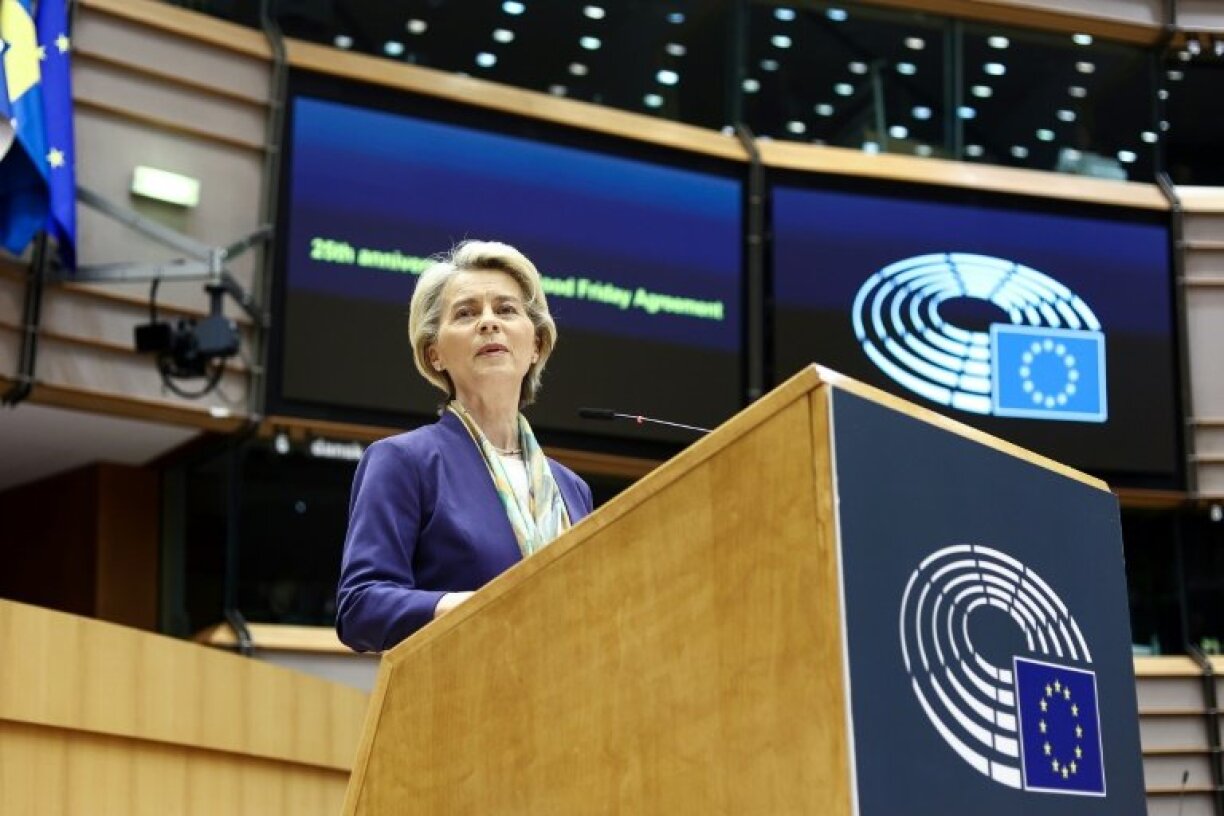 La présidente de la Commission européenne Ursula von der Leyen, au Parlement européen à Bruxelles, le 29 mars 2023