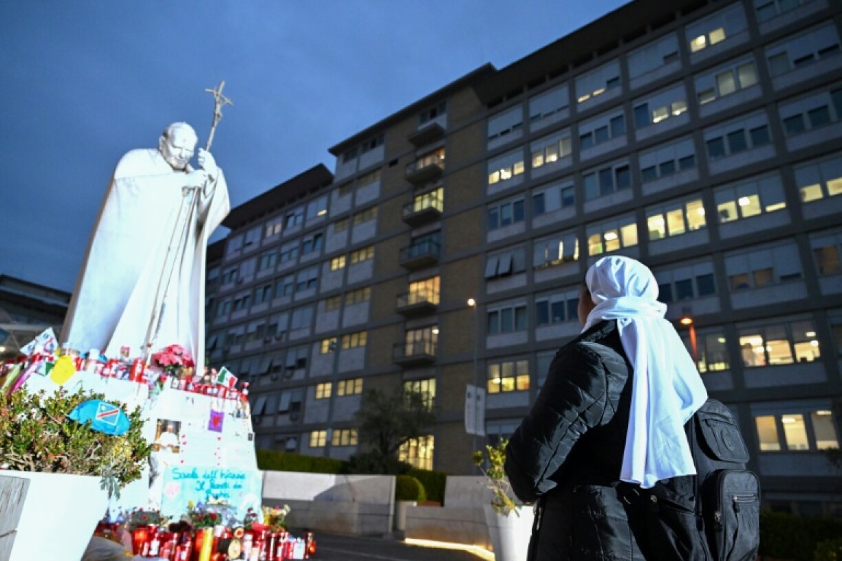 Nuns praying at the Gemelli Hospital where Pope Francis is hospitalised