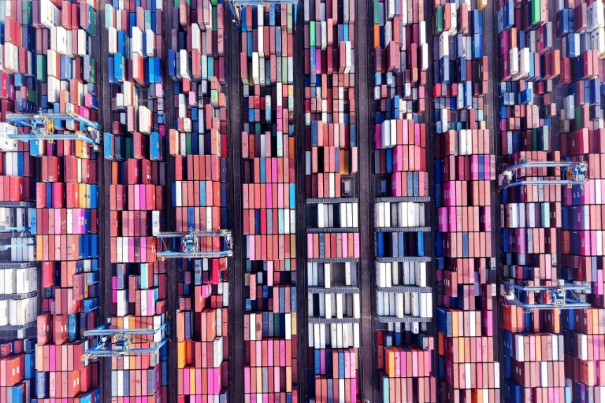Containers are seen at the port in Qingdao, in China's eastern Shandong province