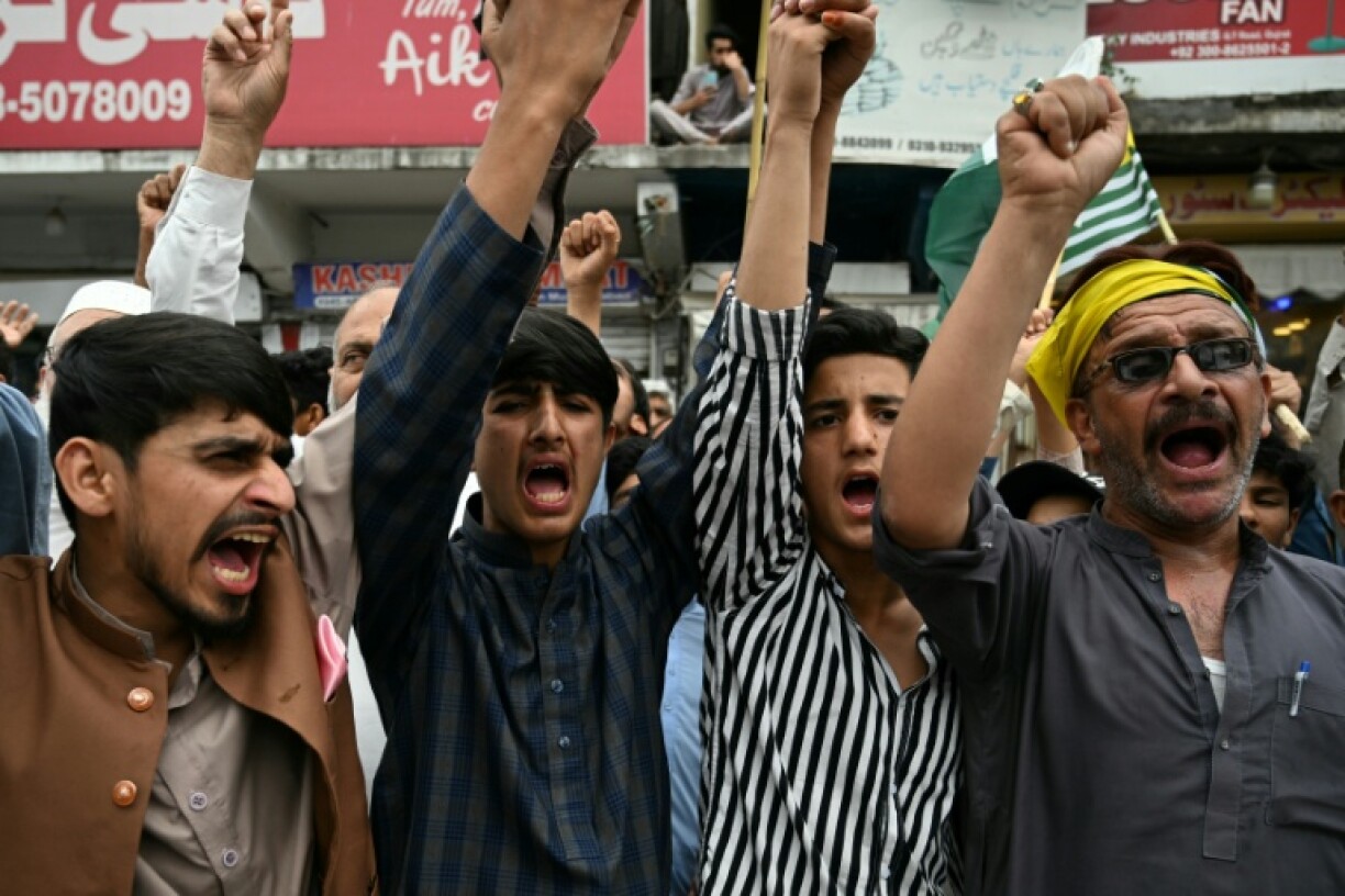 In Muzaffarabad, the capital of Pakistan-administered Kashmir, dozens held an anti-India rally