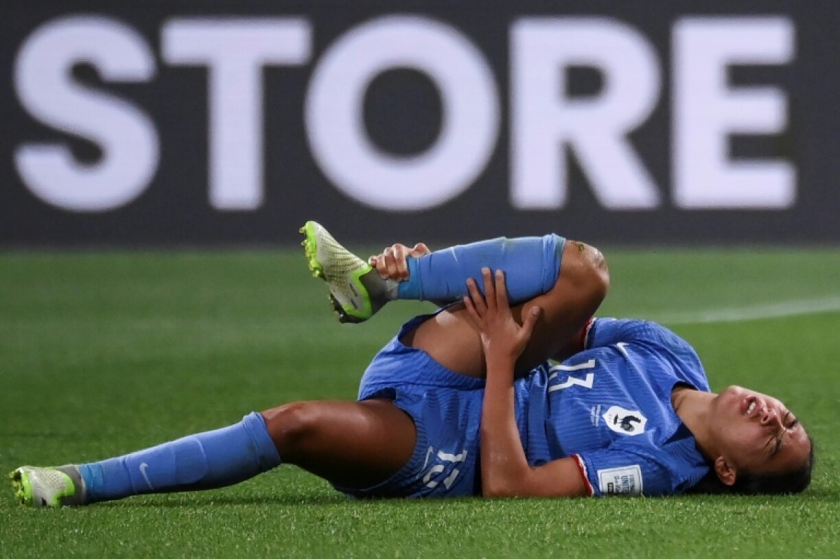 La Française Selma Bacha, touchée à la cheville droit face au Maroc lors du Mondial, le 8 août 2023 à Adélaïde