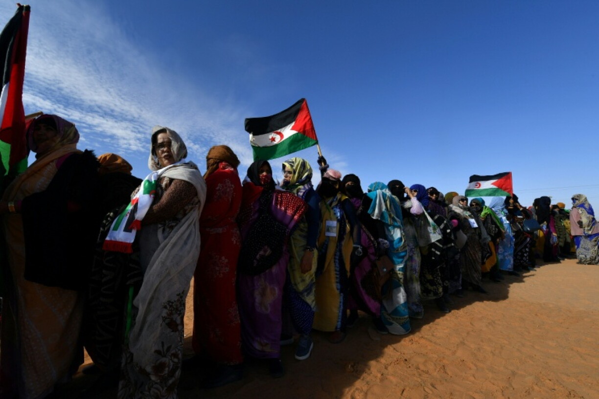 Displaced Sahrawis arrive at a Polisario congress at the refugee camp of Dakhla in January 2023