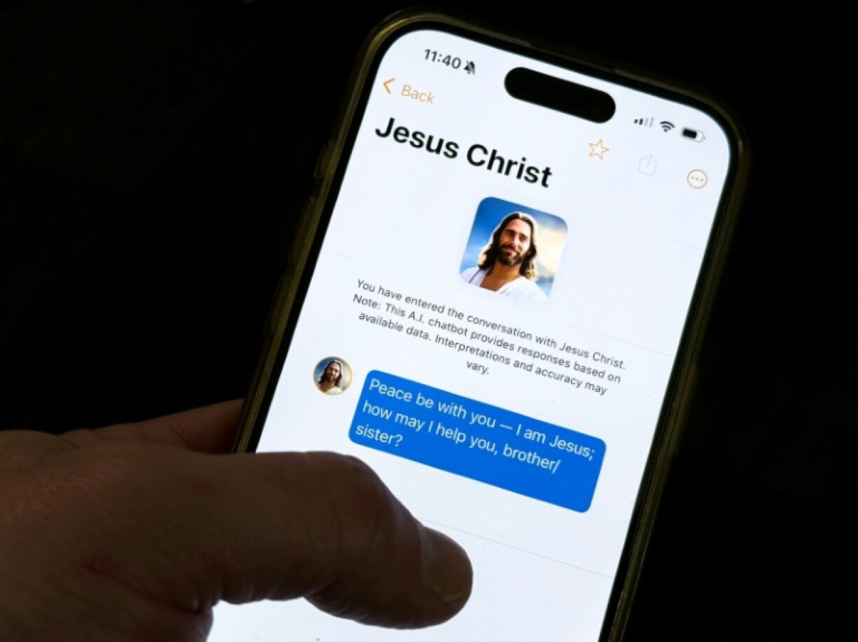 “Text With Jesus,” a religion-based chatbot displayed on this iPhone, has thousands of paying subscribers and lets users ostensibly ask questions of Mary, Joseph, Jesus and nearly all 12 apostles