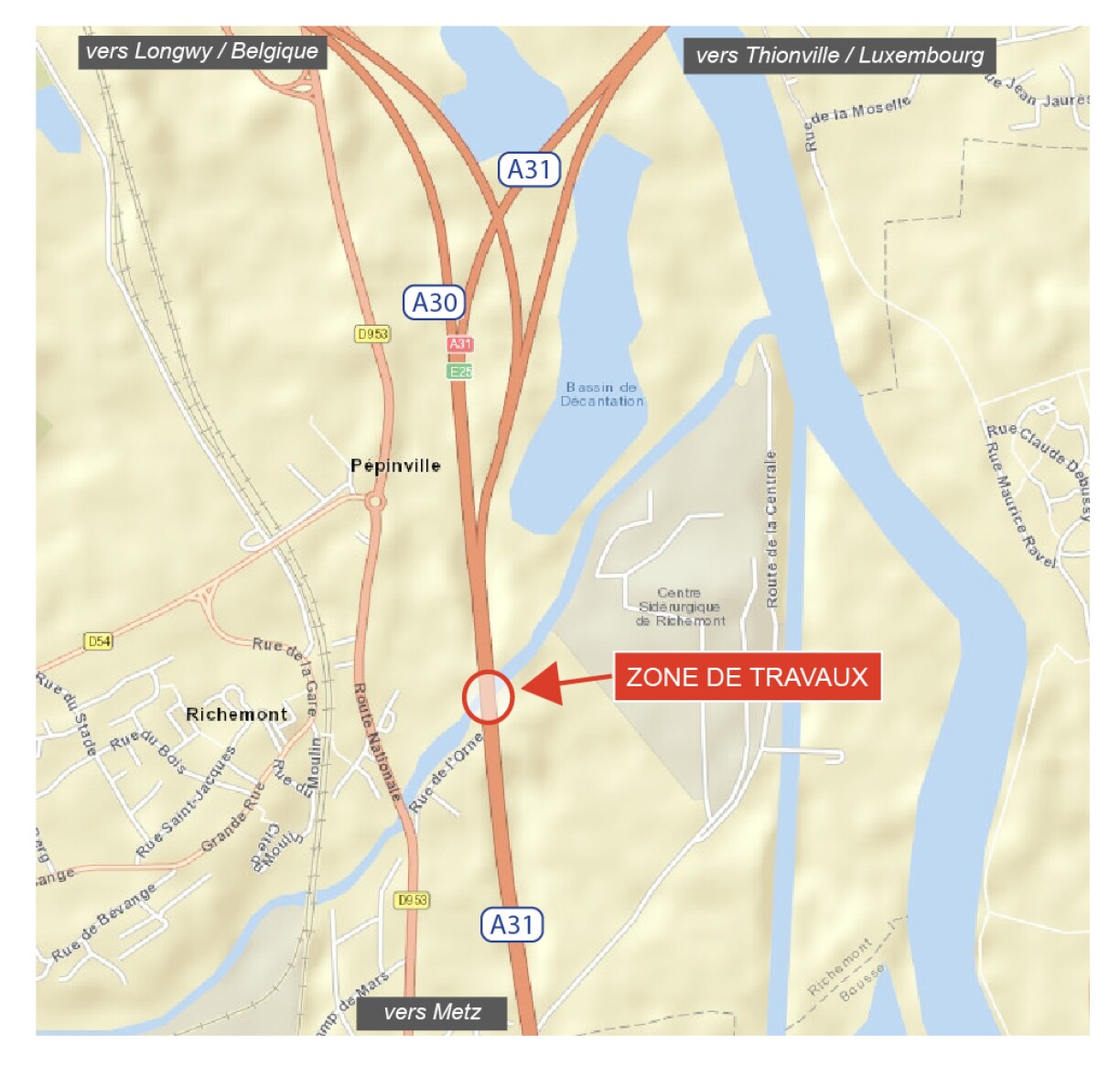 Le pont situé près de Richemont, au sud de la jonction A30/A31, va faire l'objet de longs travaux.