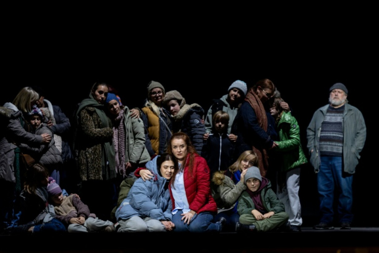 Singers perform during a rehearsal of 'The Mothers of Kherson,' which premiered at the Polish National Opera