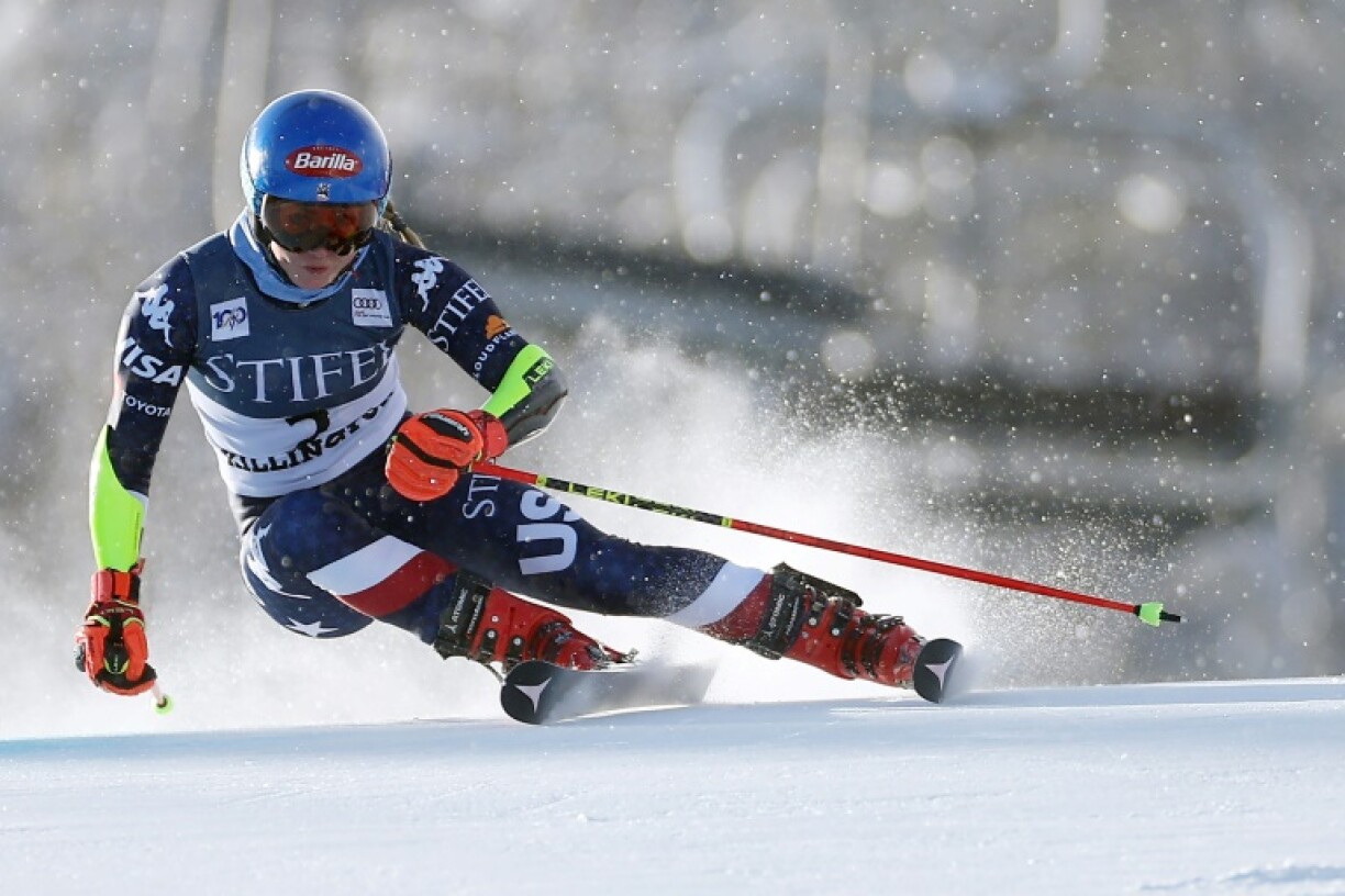 American Mikaela Shiffrin competes in the first run of the women's World Cup giant slalom at Killington, Vermont