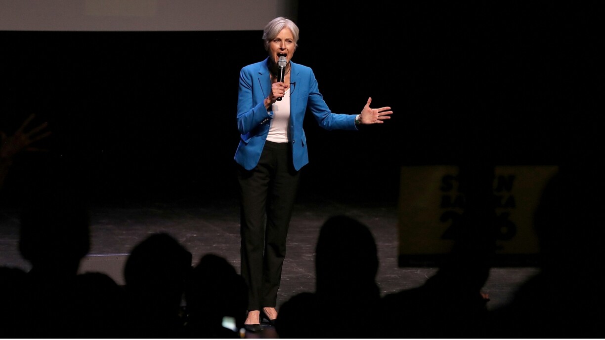 Green party nominee Dr Jill Stein speaks during a campaign rally at the Hostos Center for the Arts & Culture in New York City on 12 October 2016.