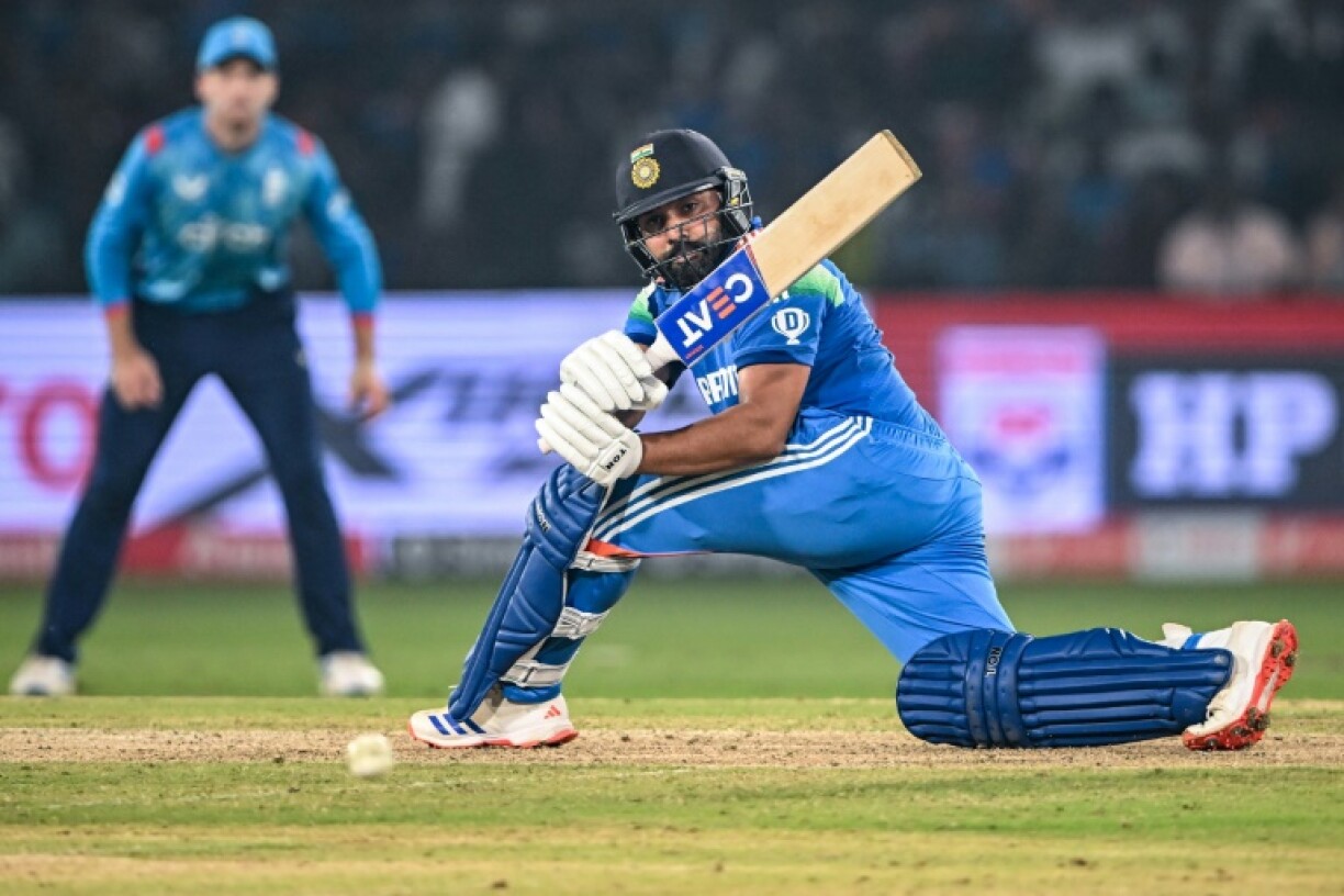 Back in business: India's captain Rohit Sharma on his way to a century in Sunday's win over England