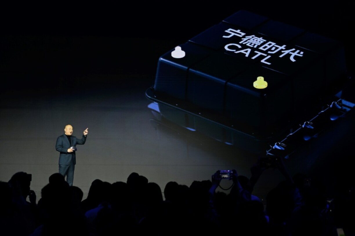 Chinese battery manufacturer CATL's domestic car business chief technology officer Gao Huang speaks at CATL Tech Day ahead of the Shanghai Auto Show in April