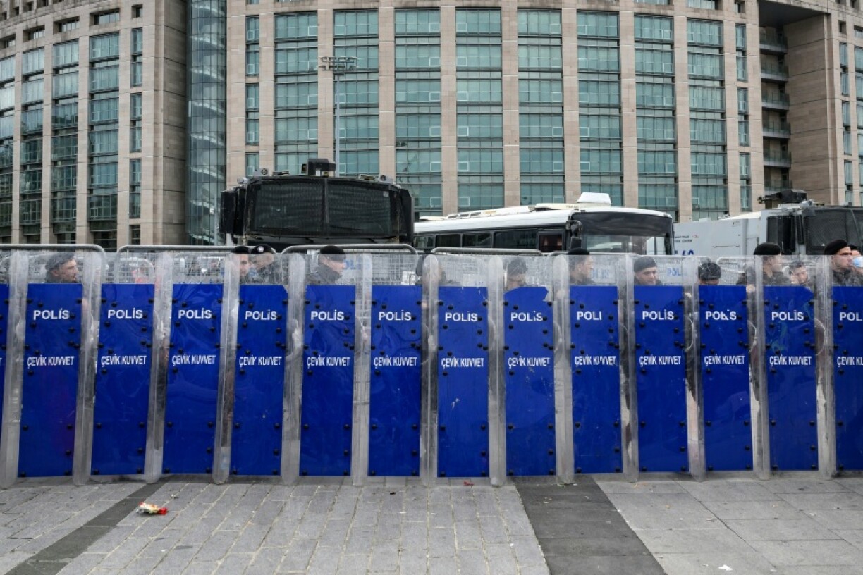 Hundreds of riot police guarded the courthouse and monitored the protest