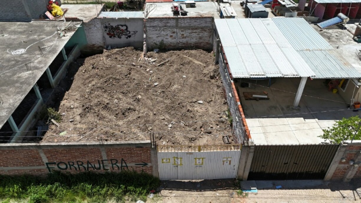 Aerial view of the property in Mexico's Guanajuato state where the remains of 32 people were found in a mass grave