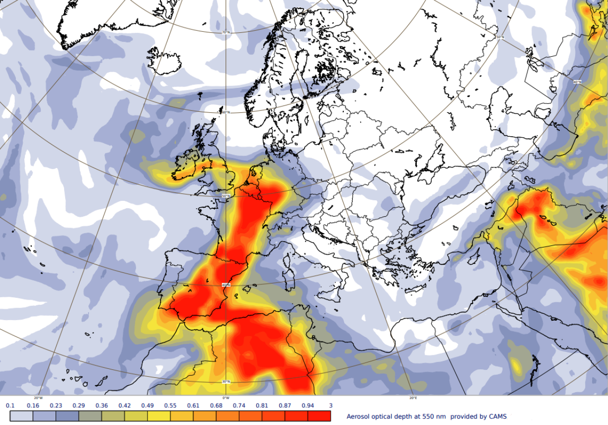 Aerosol forecasts for Wednesday 3 March 2021