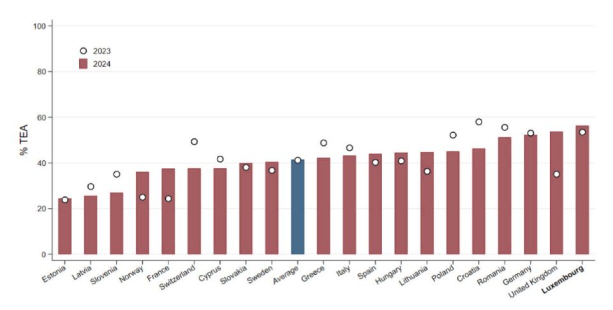 Source: GEM 2024 2025 - Share of entrepreneurs who declared to have taken steps to maximize the social impact of their business over the previous year (% of TEA)