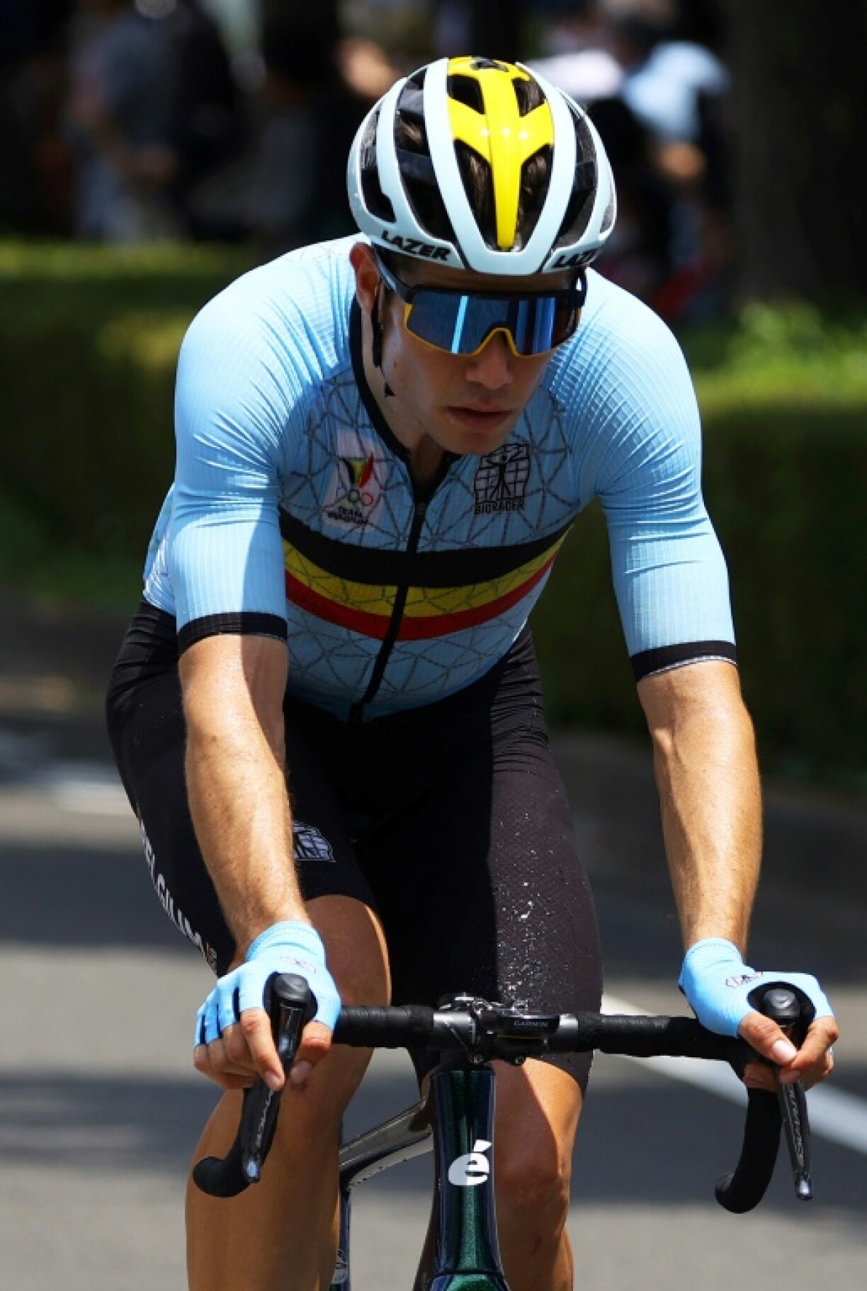 Le Belge Wout van Aert, lors de la course en ligne aux Jeux Olympiques de Tokyo 2020, le 24 juillet 2021 sur le Fuji International Speedway à Oyama