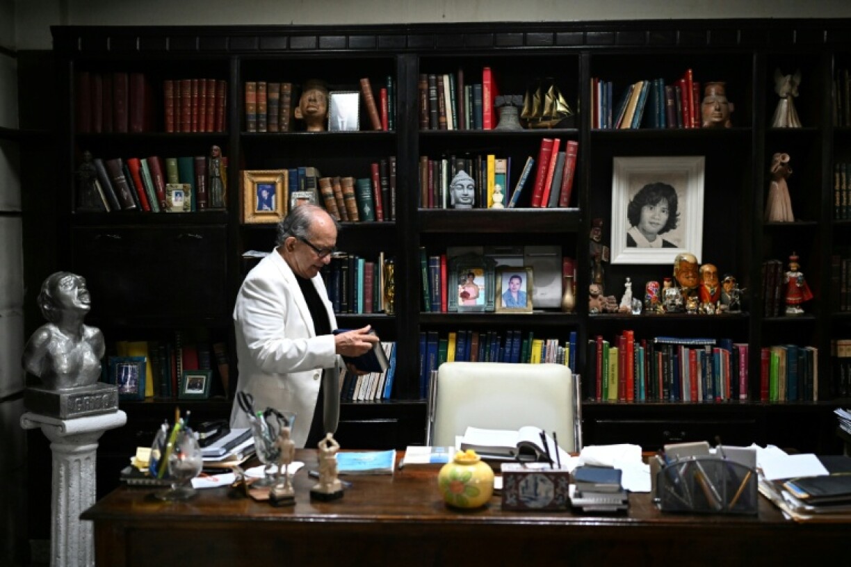 Salvadoran lawyer Salvador Ríos speaks during an interview at his office in San Salvador on May 7, 2025.