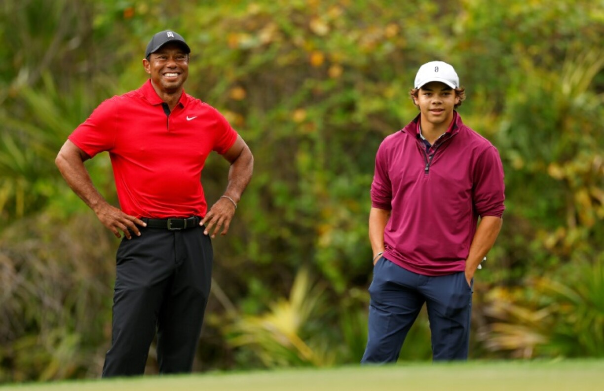 Tiger Woods, left, and son Charlie Woods, right, will compete in next week's PNC Championship, the first event for 15-time major winner Tiger since undergoing back surgery three months ago