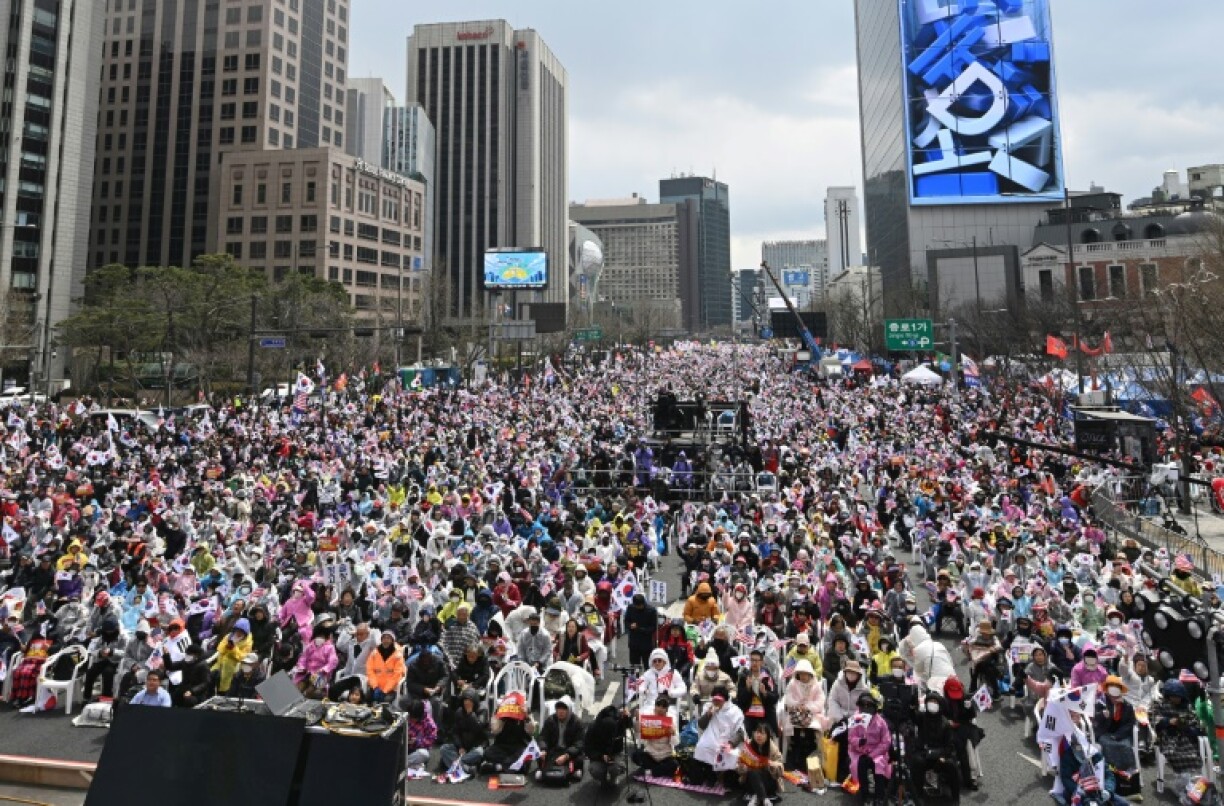 Supporters of impeached South Korean President Yoon Suk Yeol attend a street rally in Seoul
