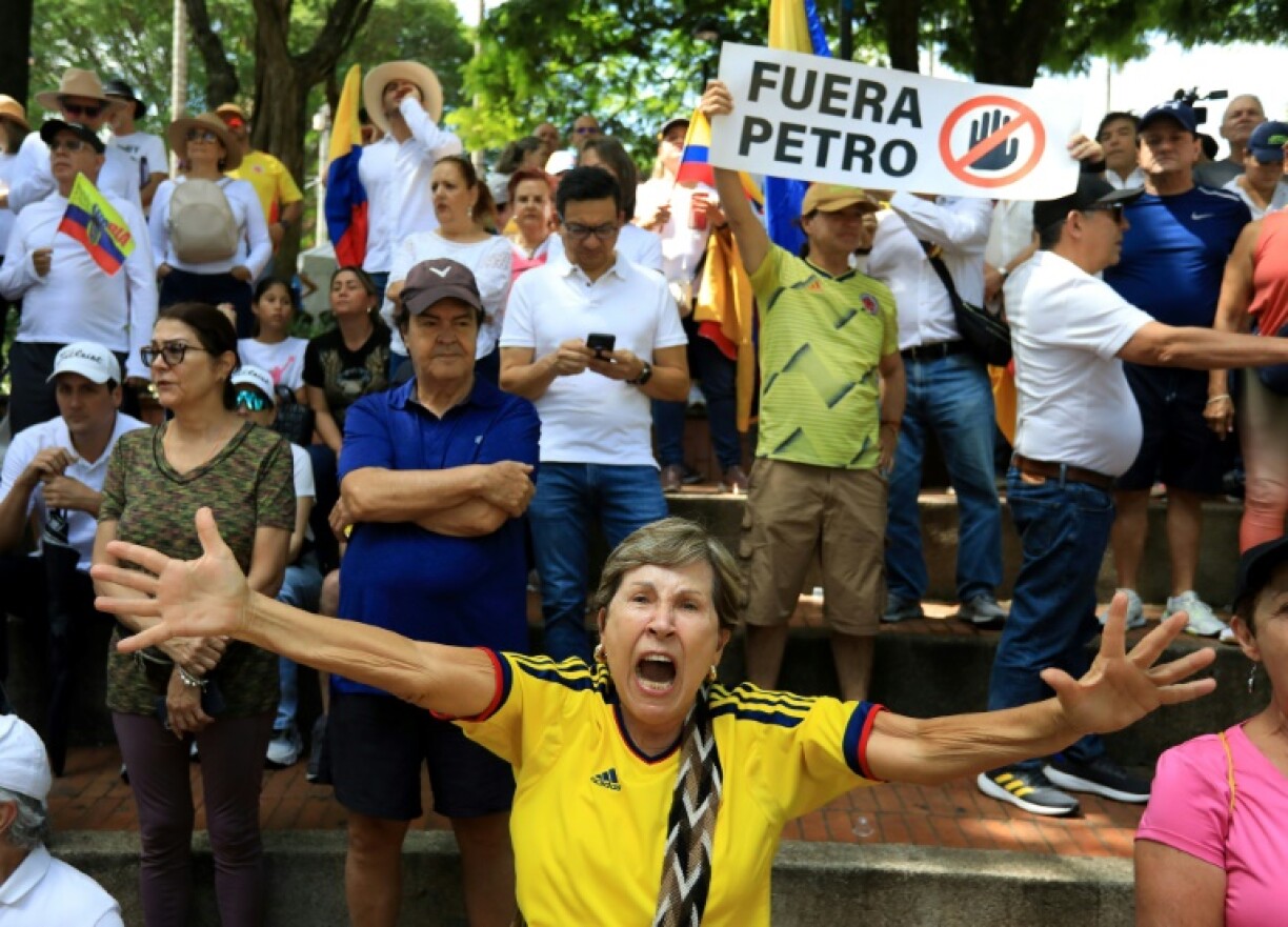 A woman shouts slogans during a protest against violence and in favor of peace in Medellin, Colombia, on June 8, 2025, the day after the attack on presidential candidate Miguel Uribe