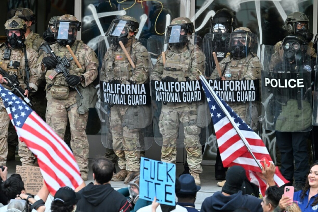 California National Guard stand alongside law enforcement during protests in Los Angeles on June 10, 2025
