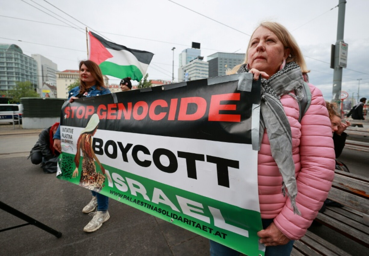 Des manifestants propalestiniens à Vienne, en Autriche, le 12 mai 2026.