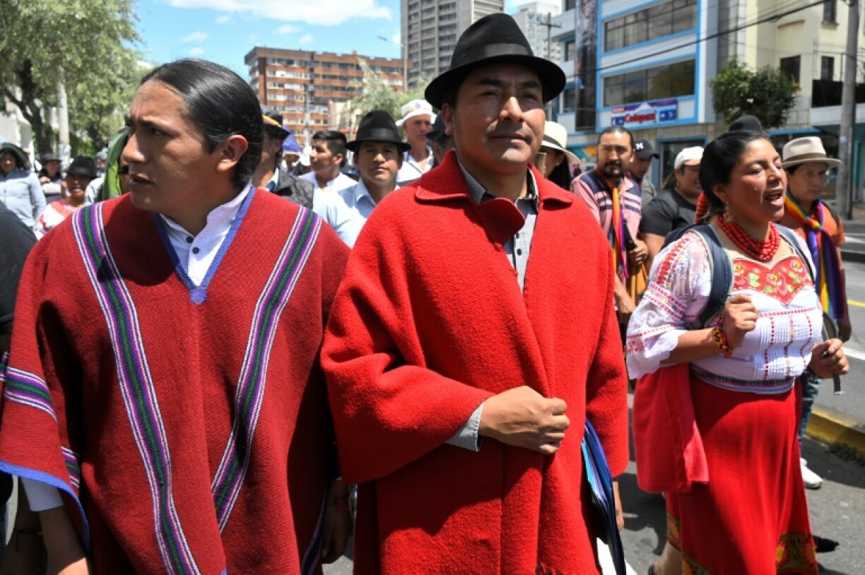 Activists protest against illegal and large-scale mining in Quito in June 2023