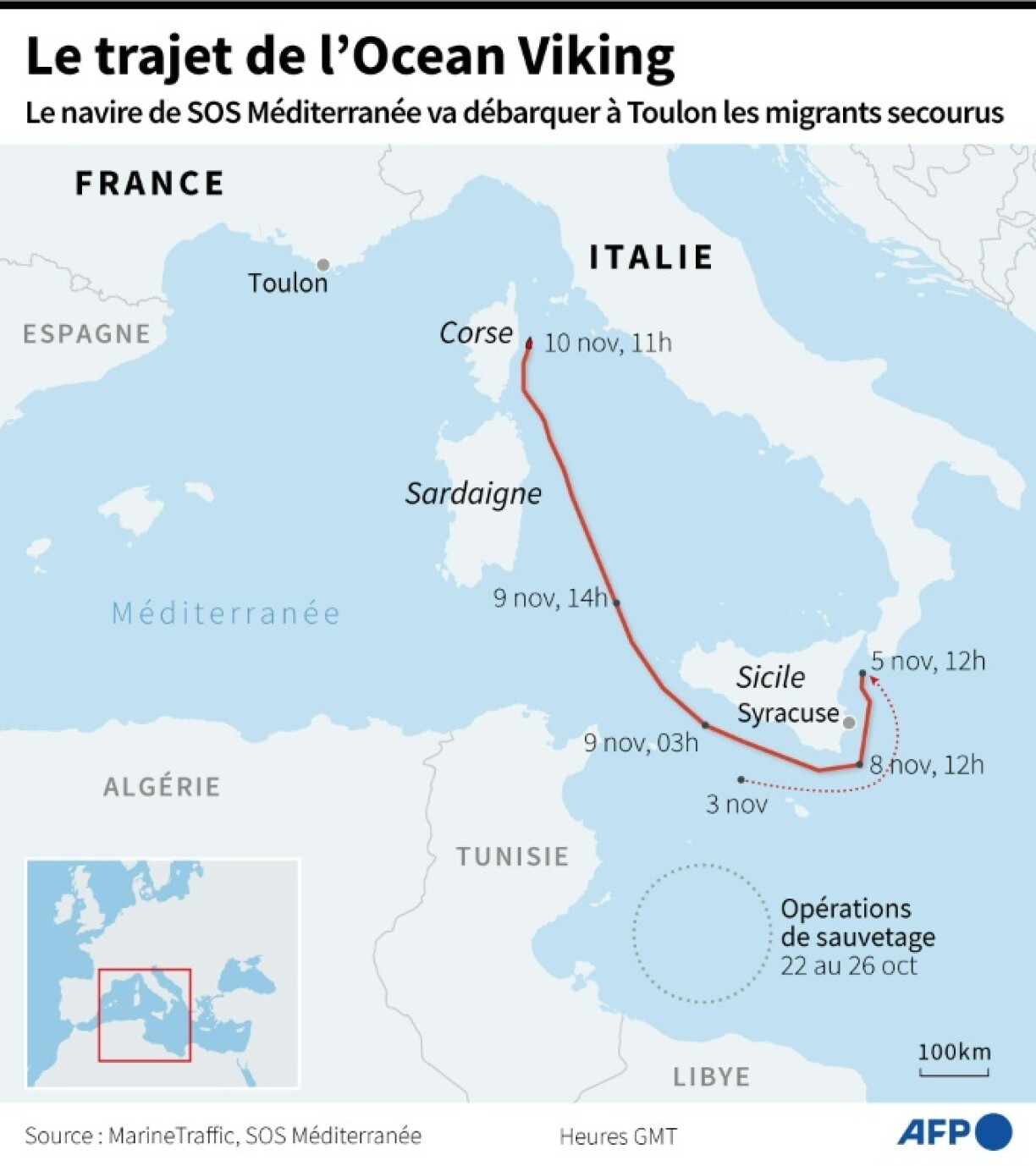 Le trajet de l'Ocean Viking