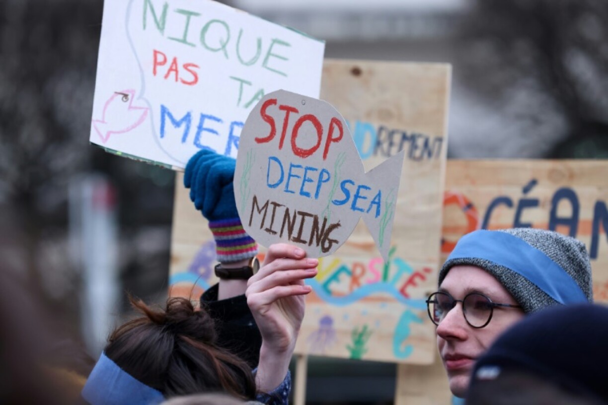 Activists rallied against deep sea mining outside the European Parliament in March 2023