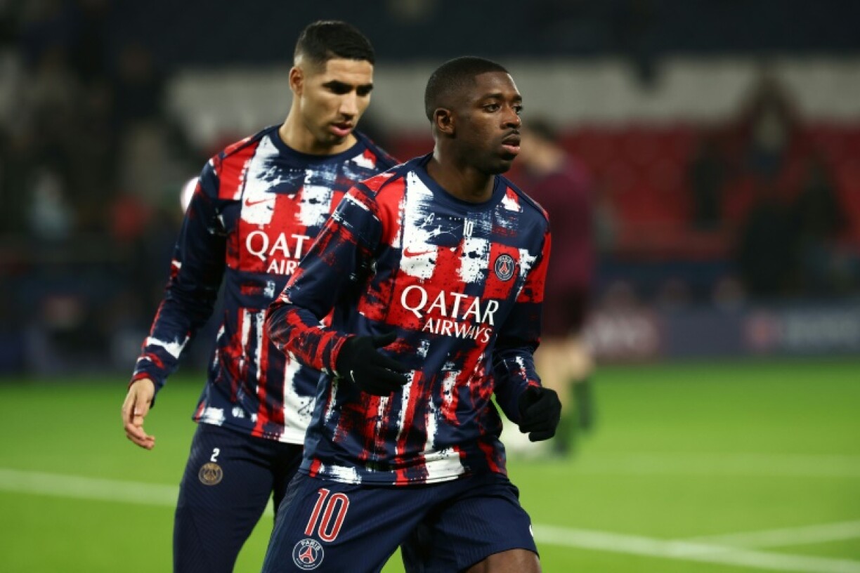 Achraf Hakimi (L), Ousmane Dembele and Paris Saint-Germain face a potentially season-defining game against Manchester City on Wednesday