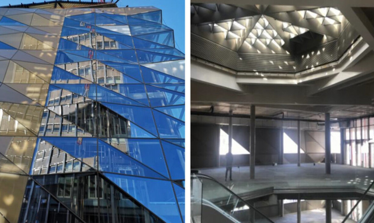 The outside facade (left) and the inside of the building.