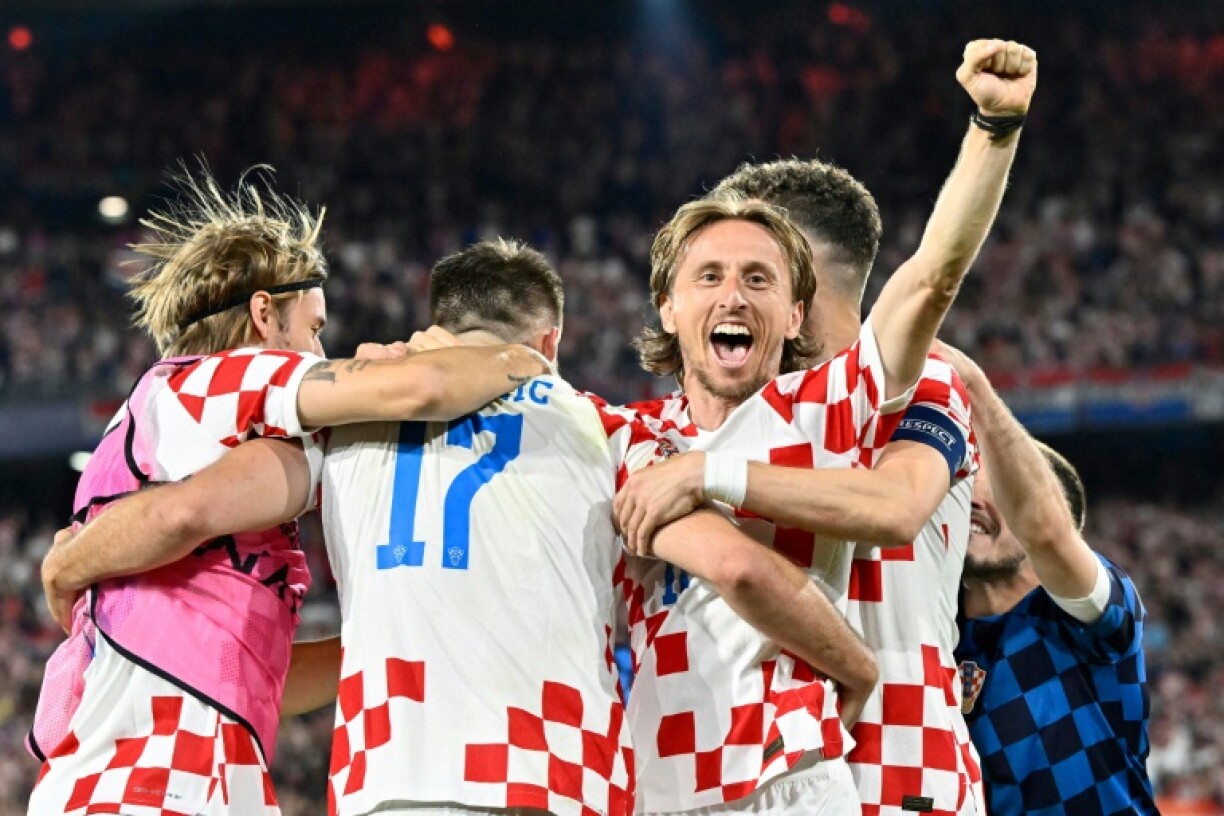 La Croatie de Luka Modric (c) qualifiée pour la finale de la Ligue des nations en battant les Pays-Bas, le 14 juin 2023 à Rotterdam