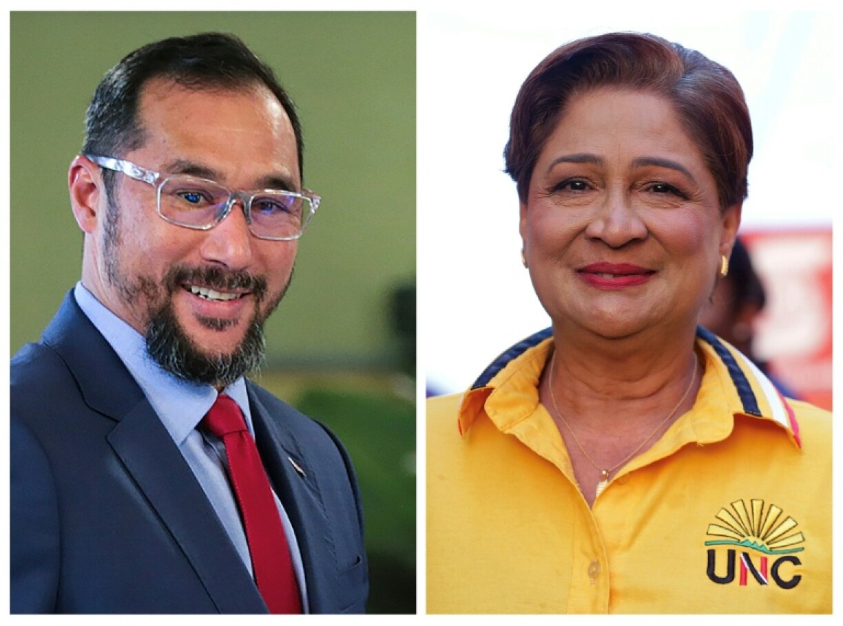 Prime Minister Stuart Young (L) faces a serious challenge from opposition leader Kamla Persad-Bissessar
