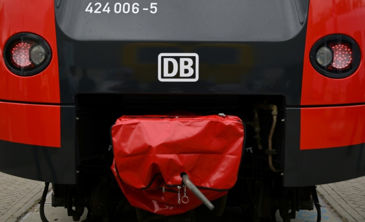 A wagon with the logo of German rail operator Deutsche Bahn (DB) at an industry fair on September 24, 2024 in Berlin