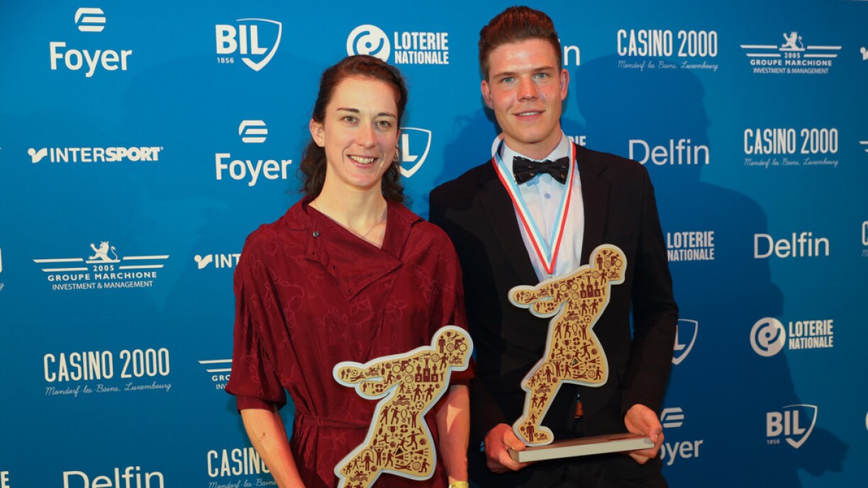 D'Christine Majerus an de Bob Jungels, d'Sportlerin an de Sportler vum Joer 2018.