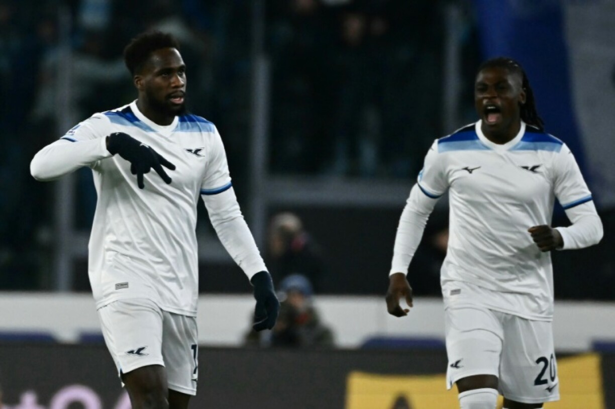 Boulaye Dia (L) celebrates his goal against Napoli