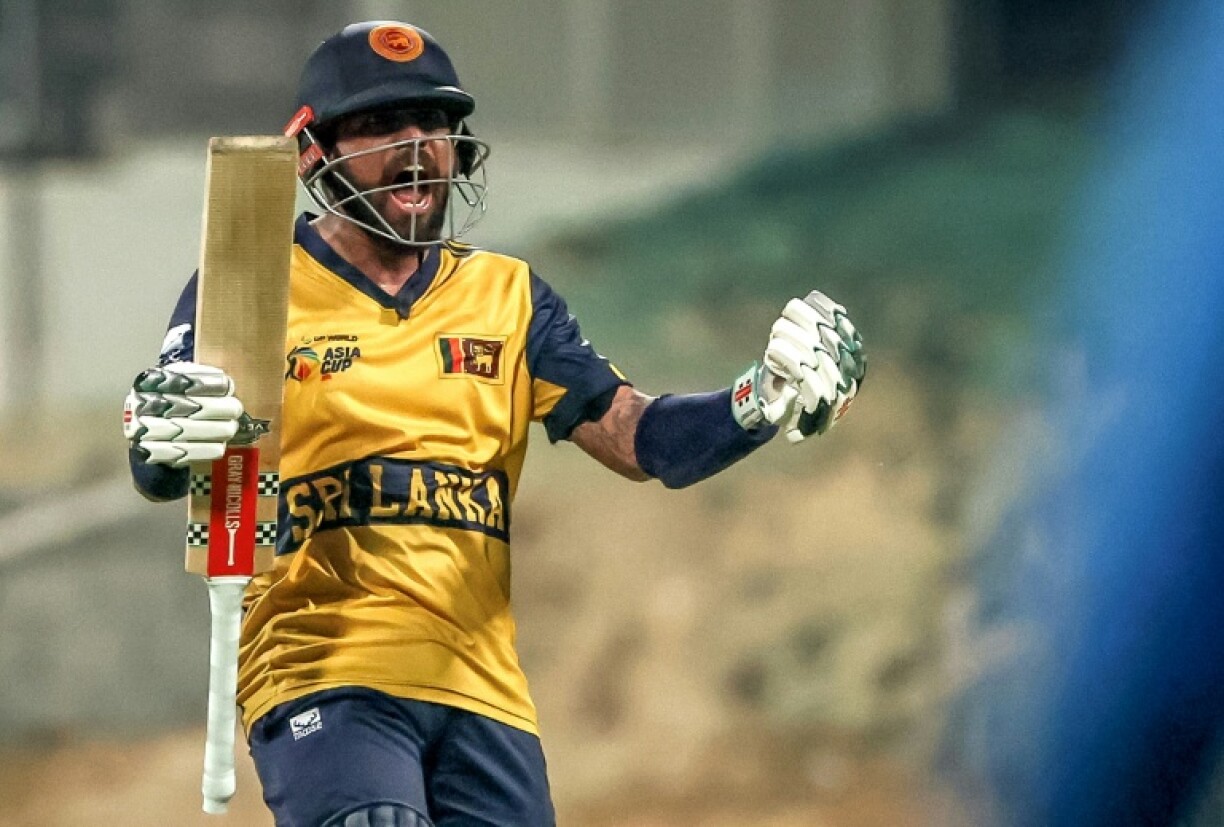 Sri Lanka's Kusal Mendis celebrates the win against Afghanistan