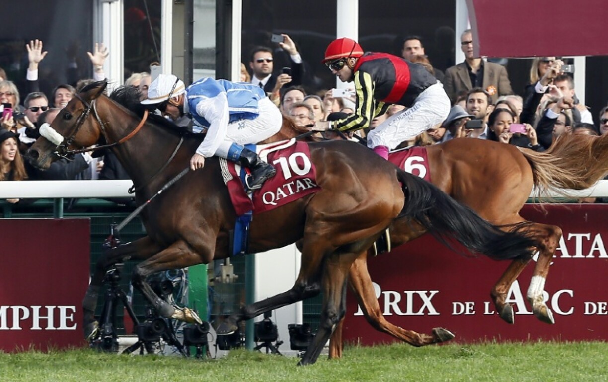 The Arc that slipped from Japan's grasp Orfevre (R) drifted across the track to the rails allowing the modest Solemia to sneak past and win