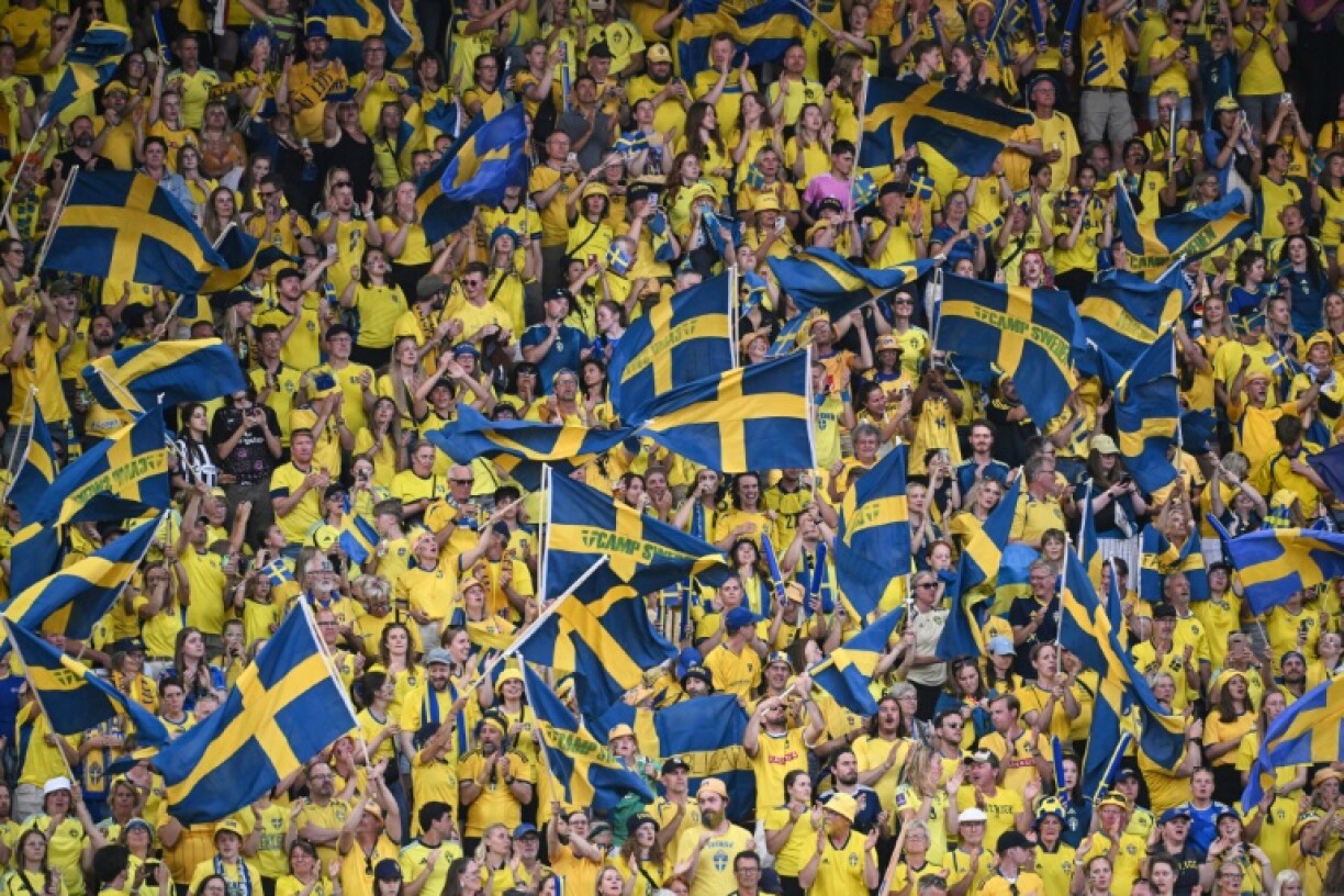 Swedish fans support their team during Saturday's 4-1 win over Germany at Women's Euro 2025